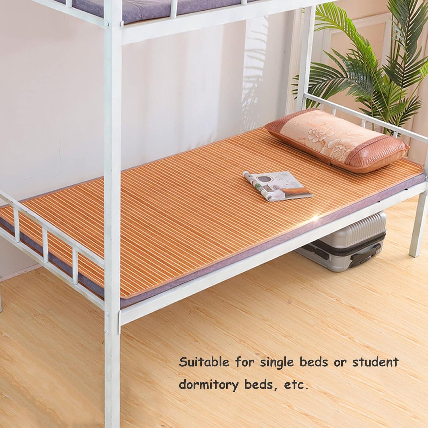 Summer Bamboo Sleeping Mat, Foldable Double Sided Mat for Bed, Mattress Topper Twin/Queen Cool Mat for Living Room Floor (90x190cm/35.4x74.8inch)
