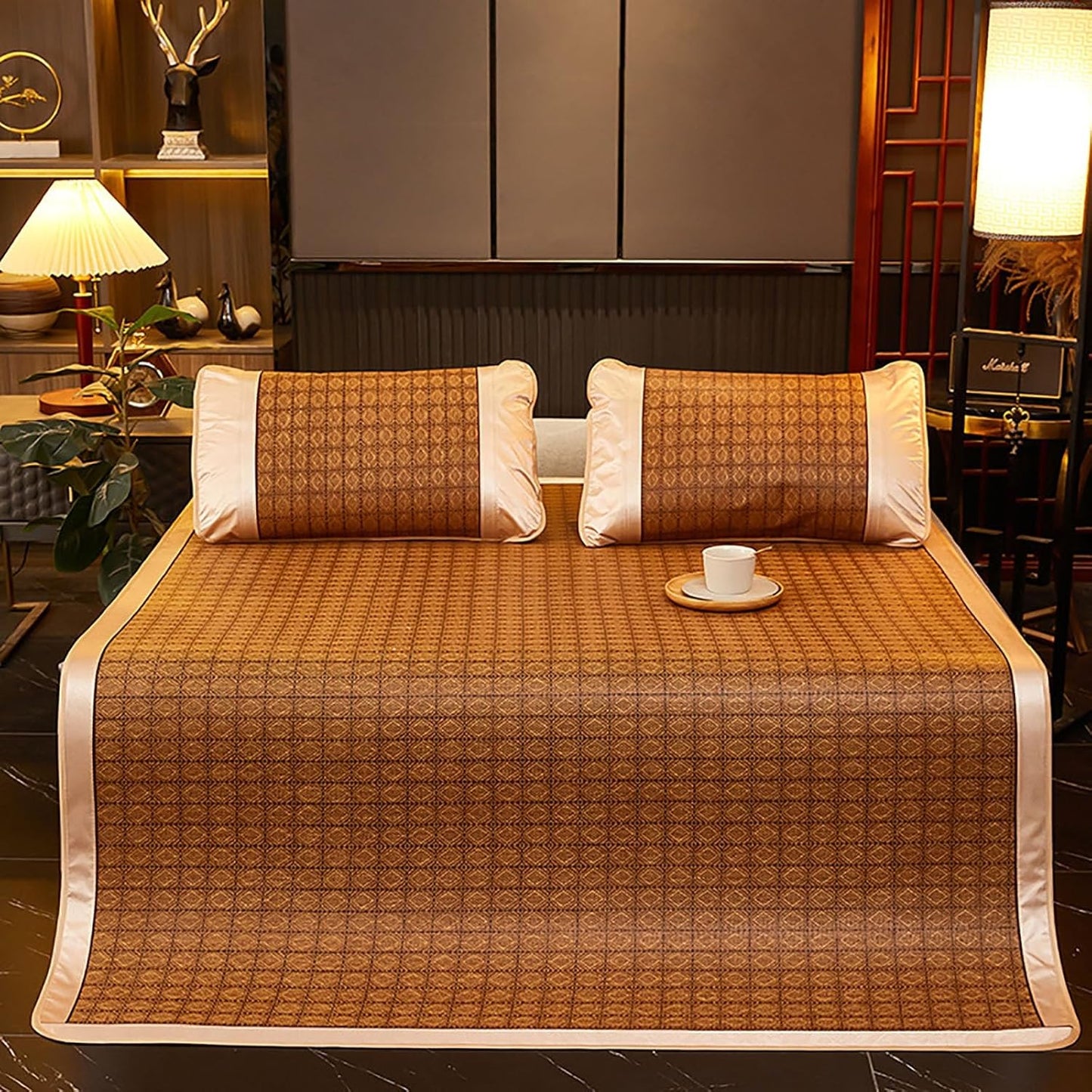Summer Bamboo Sleeping mat, Summer Cooling Bamboo Sleeping Mat Foldable, Traditional Chinese Rattan Pad Cooling Mattress, Foldable Breathable, for Single Double Queen-Size(Color D,150cm)