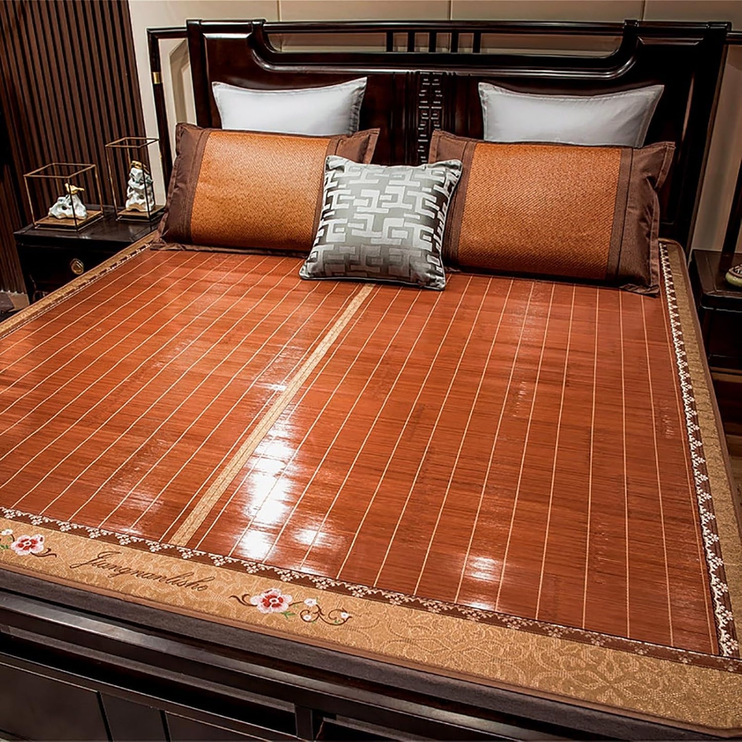 Breathable Carbonized Bamboo Summer Sleeping Mat, Rattan Cooling mat, Folding Mattress Bamboo, Foldable Double Sided Bamboo mat for Bed| Bedroom Essential for Summer Sleeping(with Pillowcase)