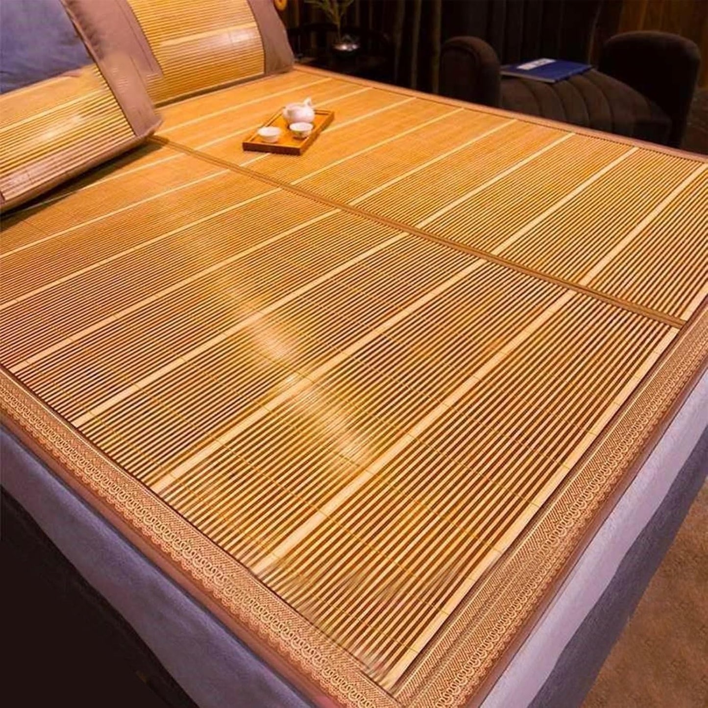 Summer Bamboo Sleeping Mat, Bamboo Summer Sleeping Mat, Bamboo Rugs for Living Room, Rattan Mat, Double-Sided Use,Student Single Double Bed Foldable Refreshing Breathable Sweat Bedding
