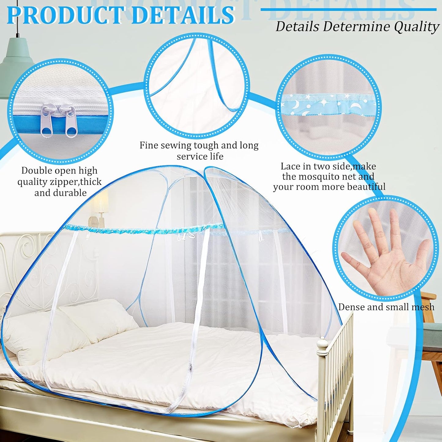 Tudomro 2 Pcs Pop Up Mosquito Net Tent with Bottom 79 x 71 x 59 Inch Folding Design Bed Canopy Portable Mesh Tent for Queen to King Size Bed Bedroom and Outdoor Trip, Easy to Install