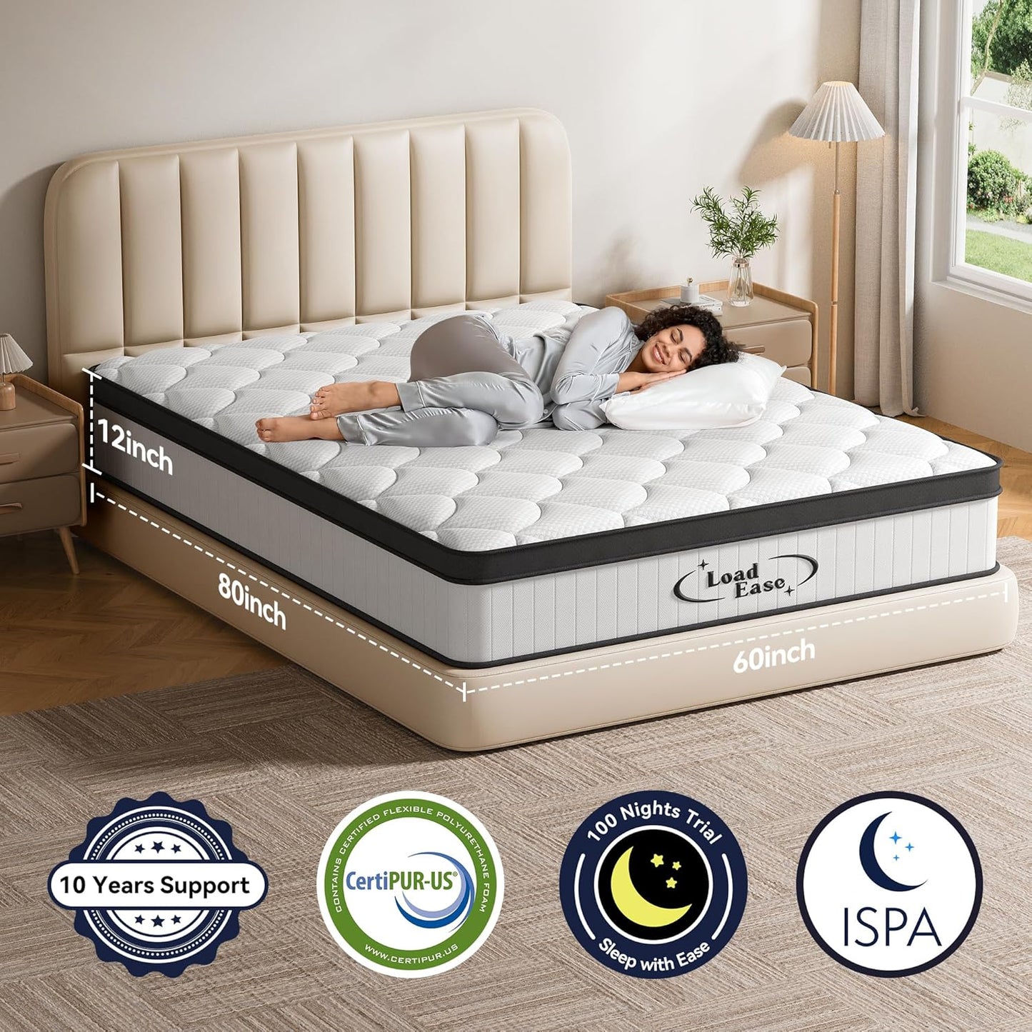 Mattress Queen Size, 12 Inch Queen Hybrid Mattress in a Box, Medium Firm Memory Foam & Individually Wrapped Pocket Springs for Pain Relief, Motion Isolation, CertiPUR-US Certified