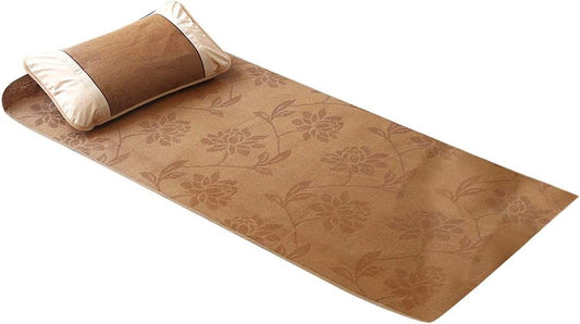Rattan Cooling Summer Sleeping Pad Home Textile Sleeping Mat Grid Fitted Sheet Summer Cool Bed Cover & Pillow Shams Set(90 * 195cm)