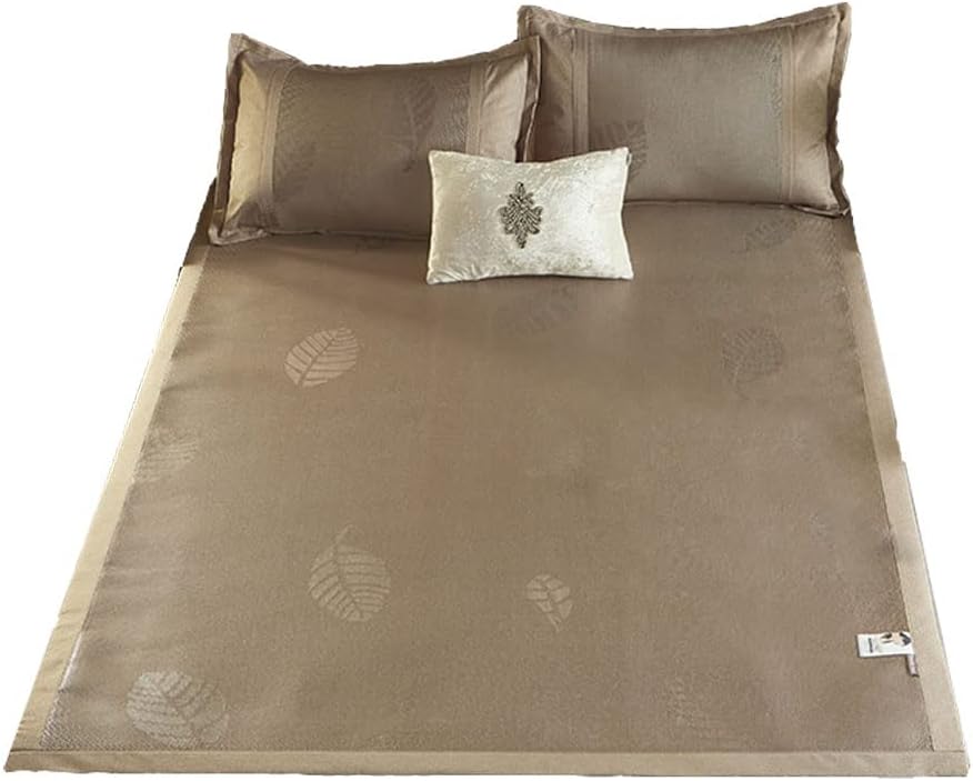 Square Cooling Bedding Mat,Ice Silk Rattan Matting, Jacquard Foldable Mixed Materials of Ice Silk & Rattan,冰藤席 (Green, Queen)