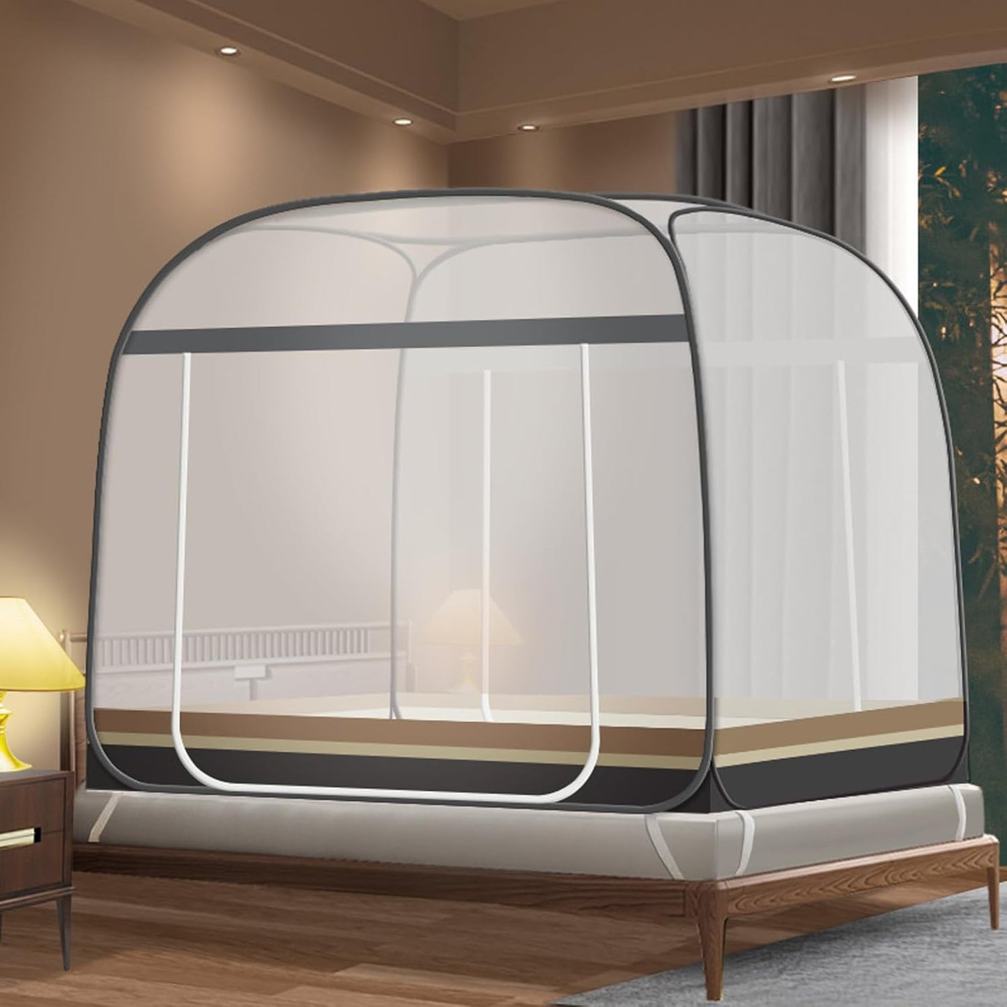CMINGJ Mosquito Net for Bed, Portable pop up Mosquito Netting with Bottom, Free Installation-Suitable for Bedroom, Camping, Folding Portable Design for Baby Adults (Gray) L79 x W71 x H61