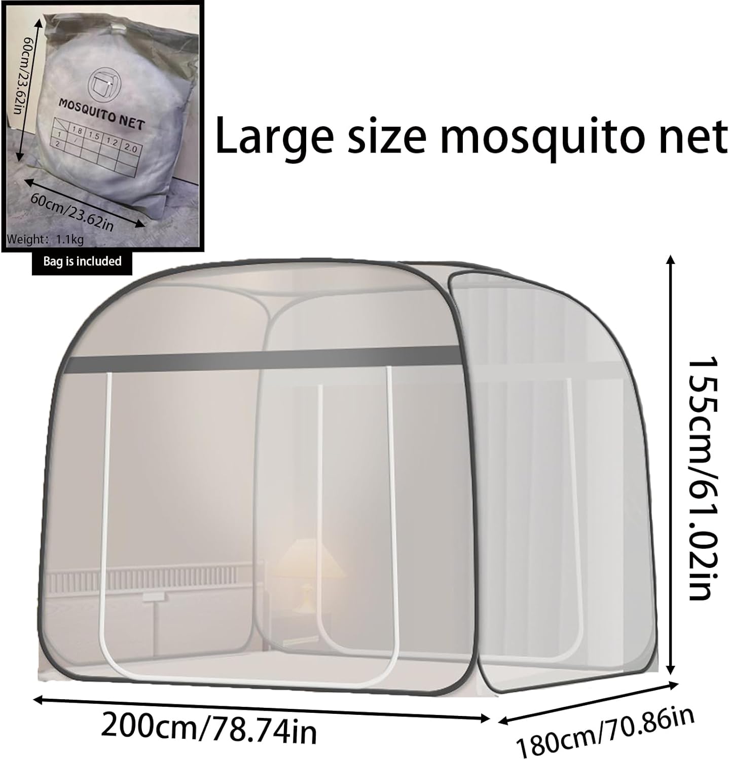 CMINGJ Mosquito Net for Bed, Portable pop up Mosquito Netting with Bottom, Free Installation-Suitable for Bedroom, Camping, Folding Portable Design for Baby Adults (Gray) L79 x W71 x H61