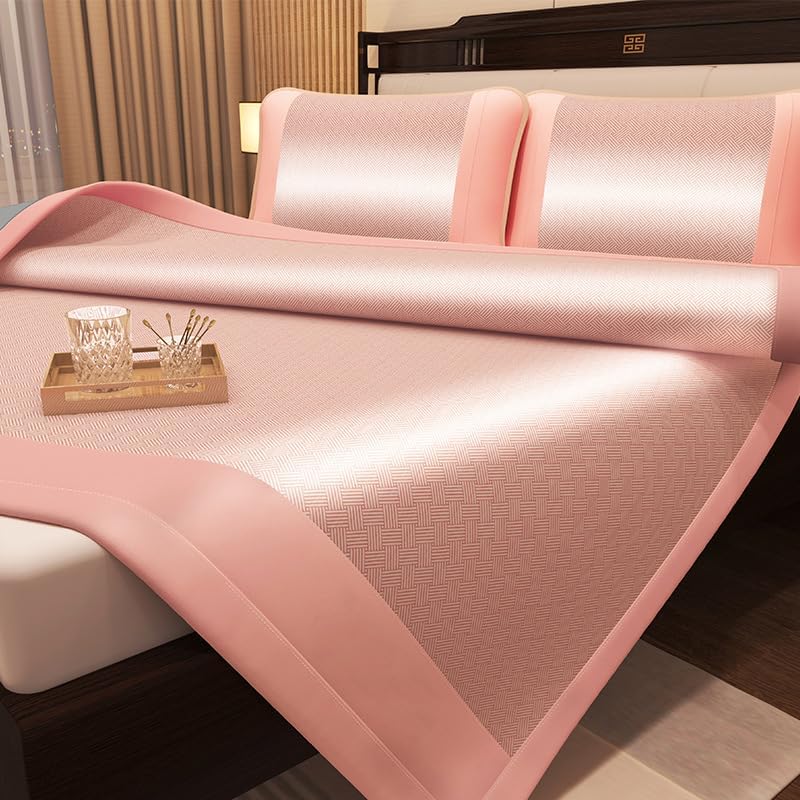 Summer Sleeping Pad Ice Rattan Mat 3 Piece Set (1 Mattress + 2 Pillowcases) Summer Ice Silk Mat Washable Cooler Mattresses