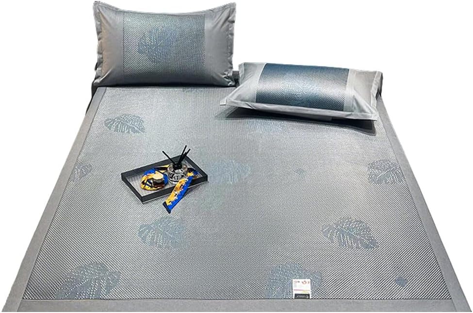 Square Cooling Bedding Mat,Ice Silk Rattan Matting, Jacquard Foldable Mixed Materials of Ice Silk & Rattan,冰藤席 (Green, Queen)