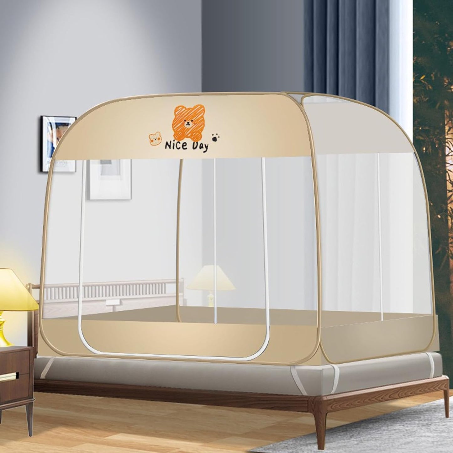 CMINGJ Mosquito Net for Bed, Portable pop up Mosquito Netting with Bottom, Free Installation-Suitable for Bedroom, Camping, Folding Portable Design for Baby Adults (Gray) L79 x W71 x H61