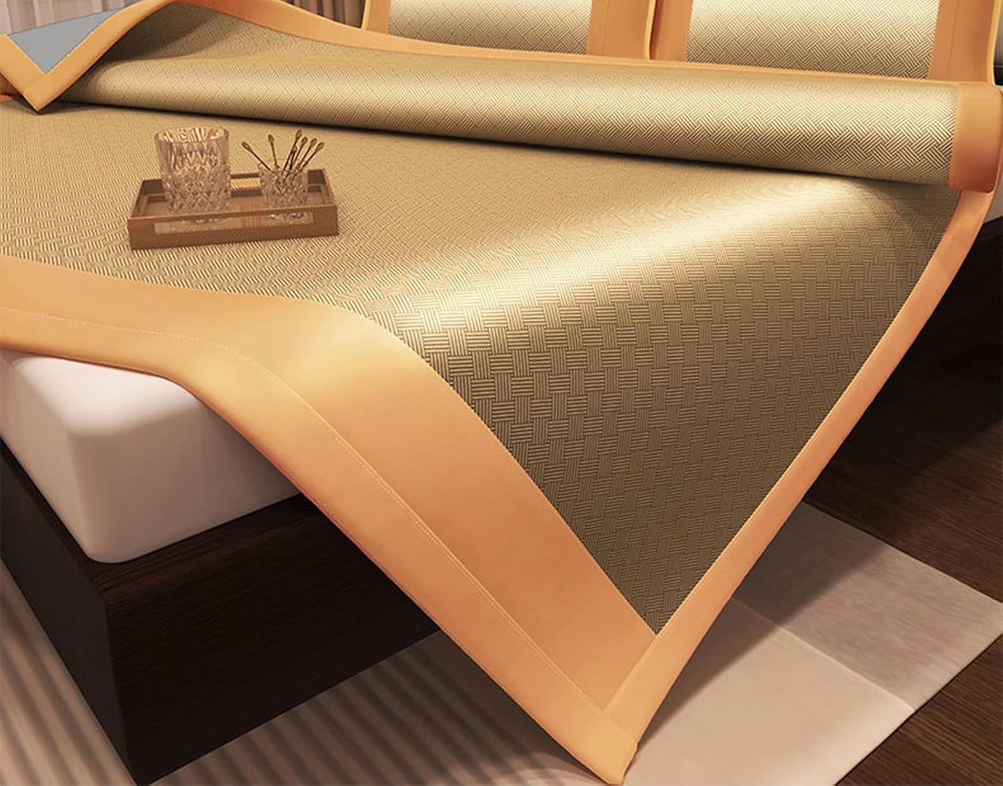 Summer Sleeping Pad Ice Rattan Mat 3 Piece Set (1 Mattress + 2 Pillowcases) Summer Ice Silk Mat Washable Cooler Mattresses