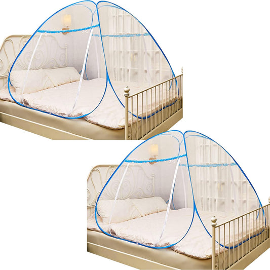 Tudomro 2 Pcs Pop Up Mosquito Net Tent with Bottom 79 x 71 x 59 Inch Folding Design Bed Canopy Portable Mesh Tent for Queen to King Size Bed Bedroom and Outdoor Trip, Easy to Install