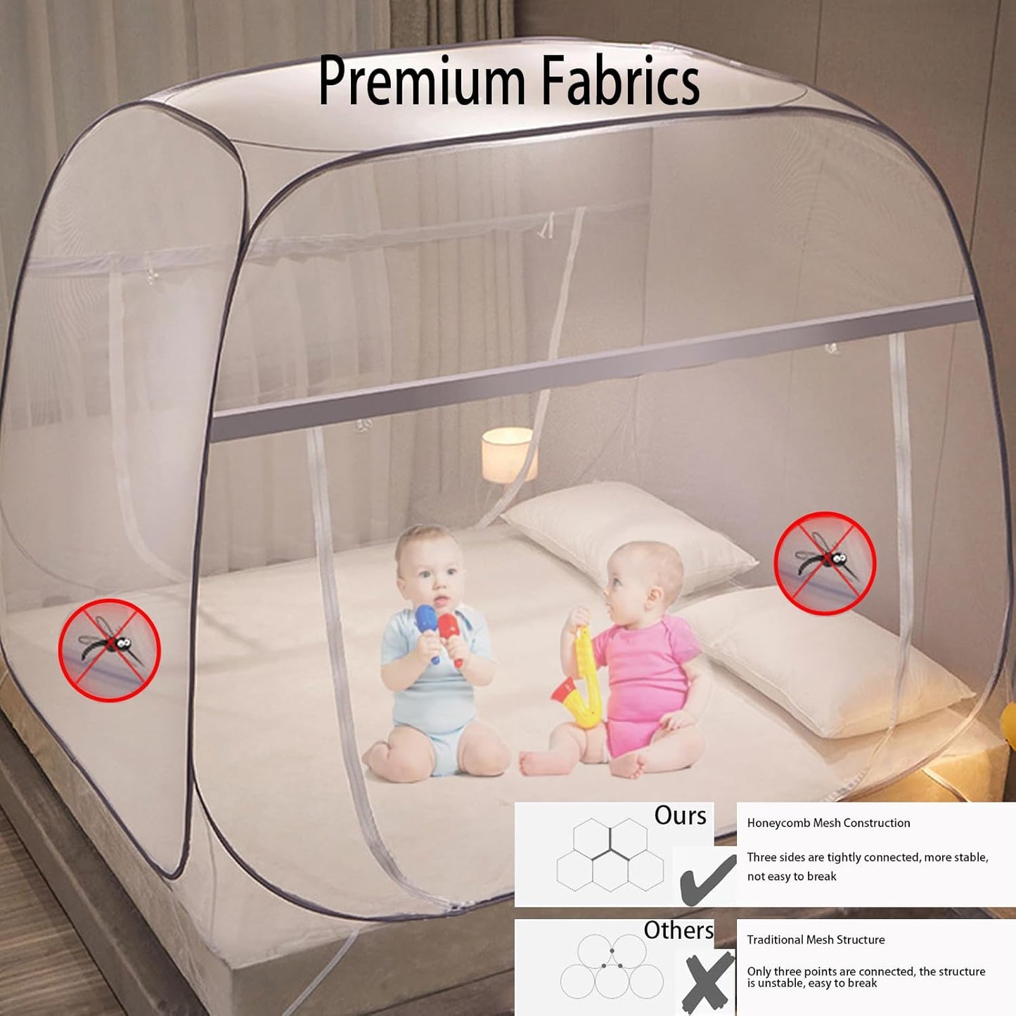 CMINGJ Mosquito Net for Bed, Portable pop up Mosquito Netting with Bottom, Free Installation-Suitable for Bedroom, Camping, Folding Portable Design for Baby Adults (Gray) L79 x W71 x H61