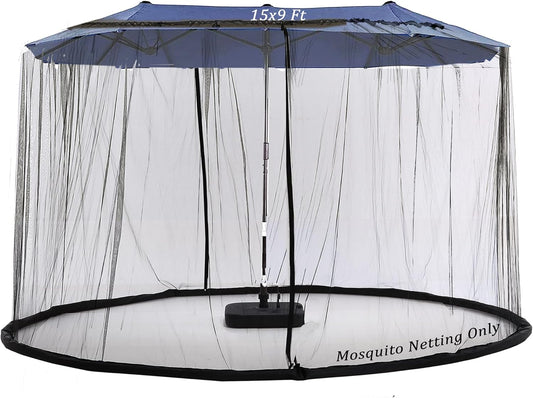 15FT Mosquito Netting for Patio Umbrella Double Sided Patio Umbrella Canopy Netting &10X10 Ft Gazebo (Black)(Does Not Contain Gazebo Patio Umbrela) (15FT Black)
