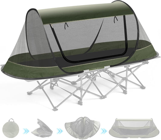 Pop-Up Mosquito Tent for Camping, 1 Person Bug Net Cot Tent, 3s Automatic Setup Screen Net for Adults & Kids, Fits with Camping Cot, Lightweight & Portable for Outdoor Hiking Traveling