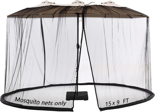Mosquito Neting for 15FT Double-Sided Patio Umbrella Sunbrella Neting Double Zipper Water Pipe Bottom Used and for Patio Gazebo pop up canopy10x10 Interchangeable (Black 15ft)