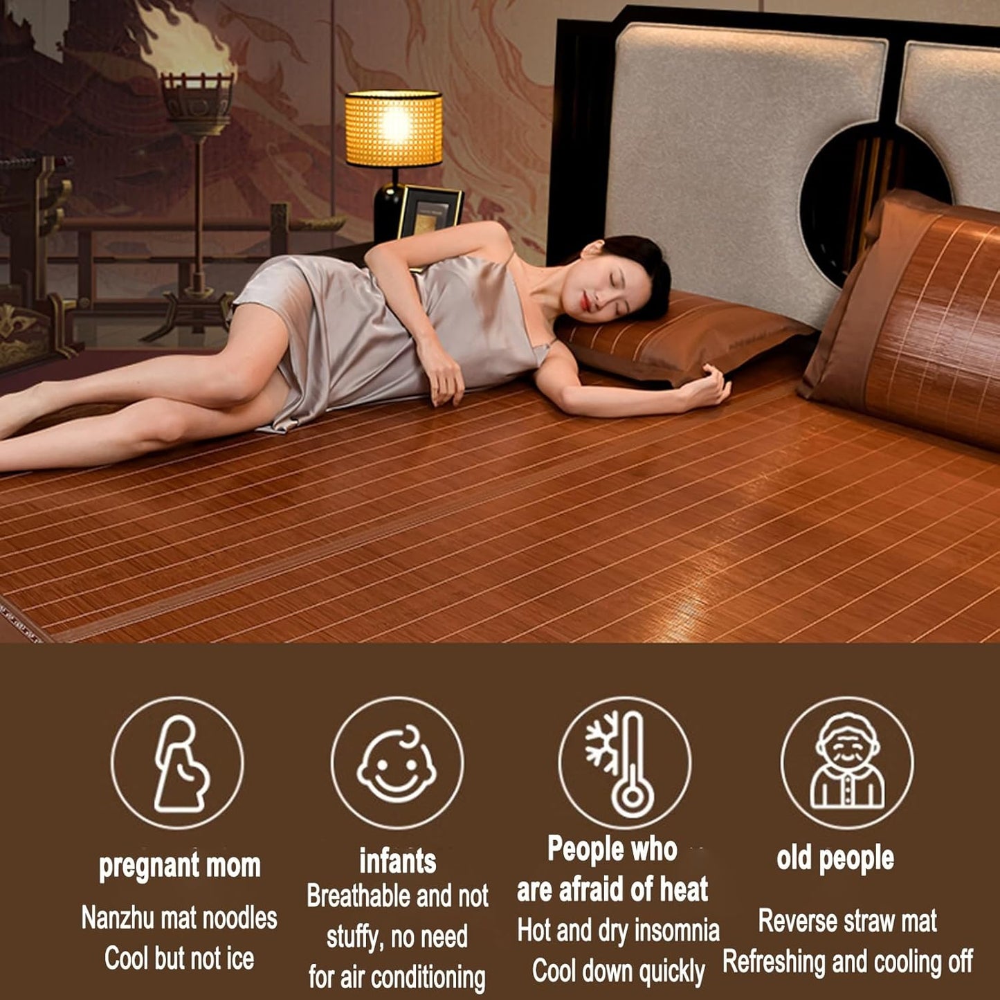 Summer sleeping mat bamboo,Double-Sided Cooling Bed Sheet Air Conditioning Mat,Folding Smooth Air Conditioning Mat for Bed,bamboo bed mat cooling summer sleeping mat,bamboo and rattan woven cooling ma