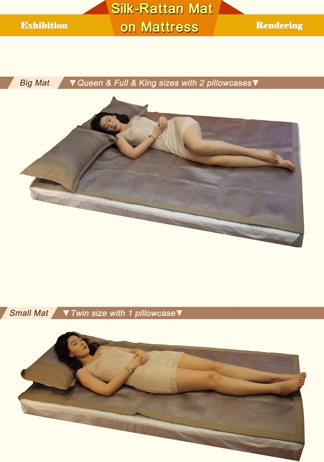 Square Cooling Bedding Mat,Ice Silk Rattan Matting, Jacquard Foldable Mixed Materials of Ice Silk & Rattan,冰藤席 (Green, Queen)
