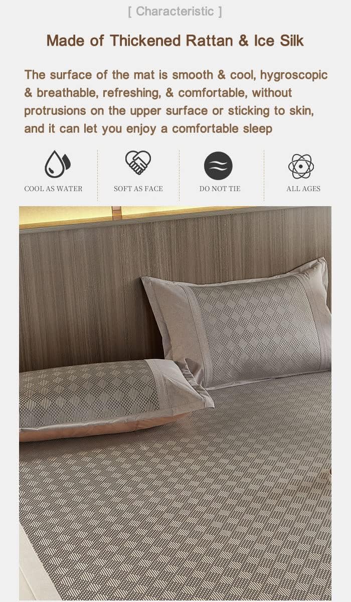 Square Cooling Bedding Mat,Ice Silk Rattan Matting, Jacquard Foldable Mixed Materials of Ice Silk & Rattan,冰藤席 (Green, Queen)