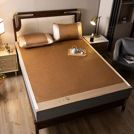 Summer Bamboo Sleeping mat, Foldable Double Sided Bamboo mat for bed, Traditional Chinese Summer Rattan Pad Cooling Mattress Foldable Breathable For Single Double Queen-size(Color-A,90cm/35.4IN)