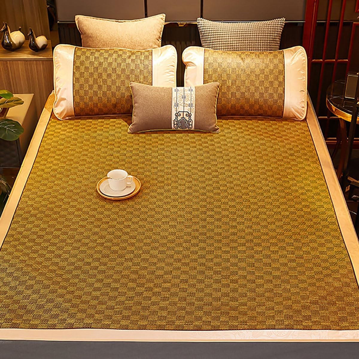 Summer Bamboo Sleeping mat, Summer Cooling Bamboo Sleeping Mat Foldable, Traditional Chinese Rattan Pad Cooling Mattress, Foldable Breathable, for Single Double Queen-Size(Color D,150cm)