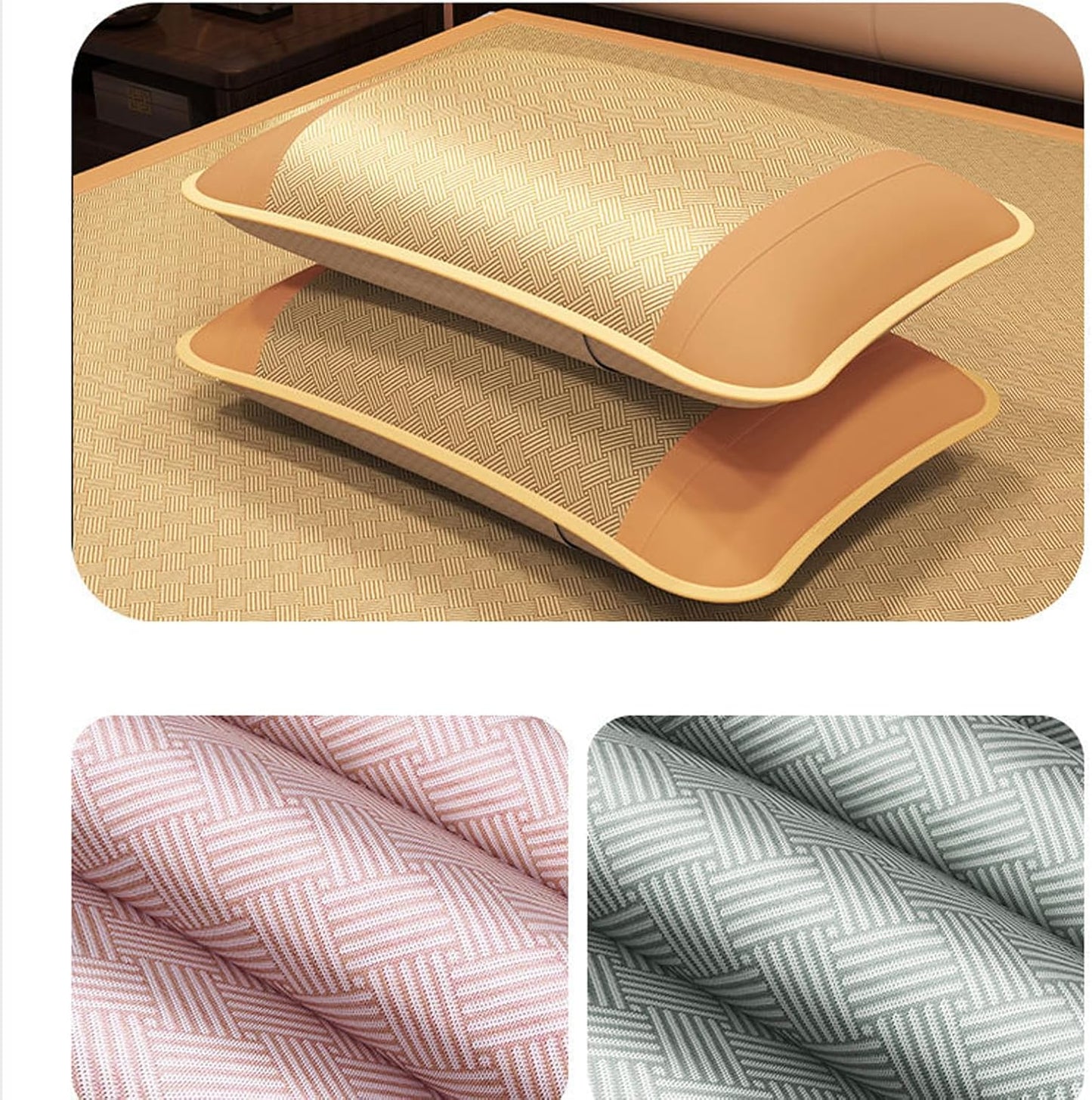 Summer Sleeping Pad Ice Rattan Mat 3 Piece Set (1 Mattress + 2 Pillowcases) Summer Ice Silk Mat Washable Cooler Mattresses