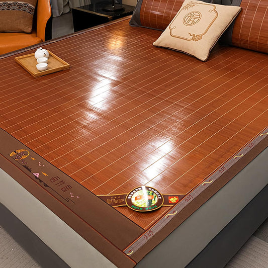 Summer Bamboo Sleeping Mat, Double Sided Mat for Bed, Breathable Carbonized Bamboo Mattress Topper Air Conditioning Mat for Twin/Queen Living Room Dormitory