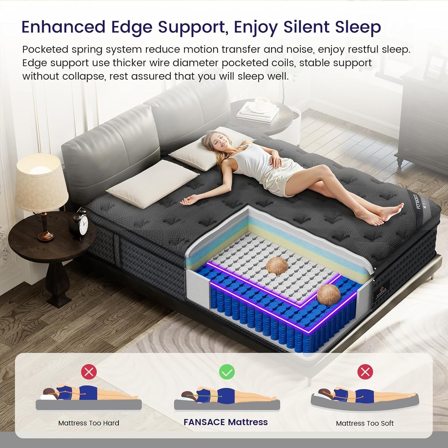 California King Mattress, 14 Inch Deluxe Hybrid Cal King Mattress in a Box, Medium Firm Mattresses With Gel Memory Foam & Pocket Spring, Pressure Relief, Cooling, Extra Edge Support [Upgraded Support]