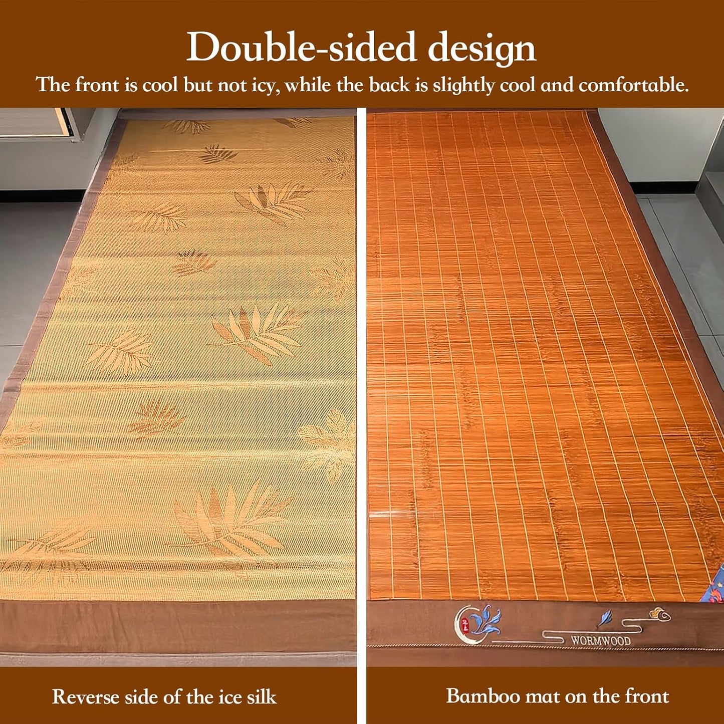 Foldable Double Sided Bamboo mat for Bed, Breathable Carbonized Bamboo Summer Sleeping Mat, Double-Sided Cooling Bed Sheet Air Conditioning Mat | Bedroom Essential for Summer Sleeping