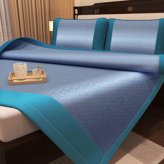 Summer Sleeping Pad Ice Rattan Mat 3 Piece Set (1 Mattress + 2 Pillowcases) Summer Ice Silk Mat Washable Cooler Mattresses