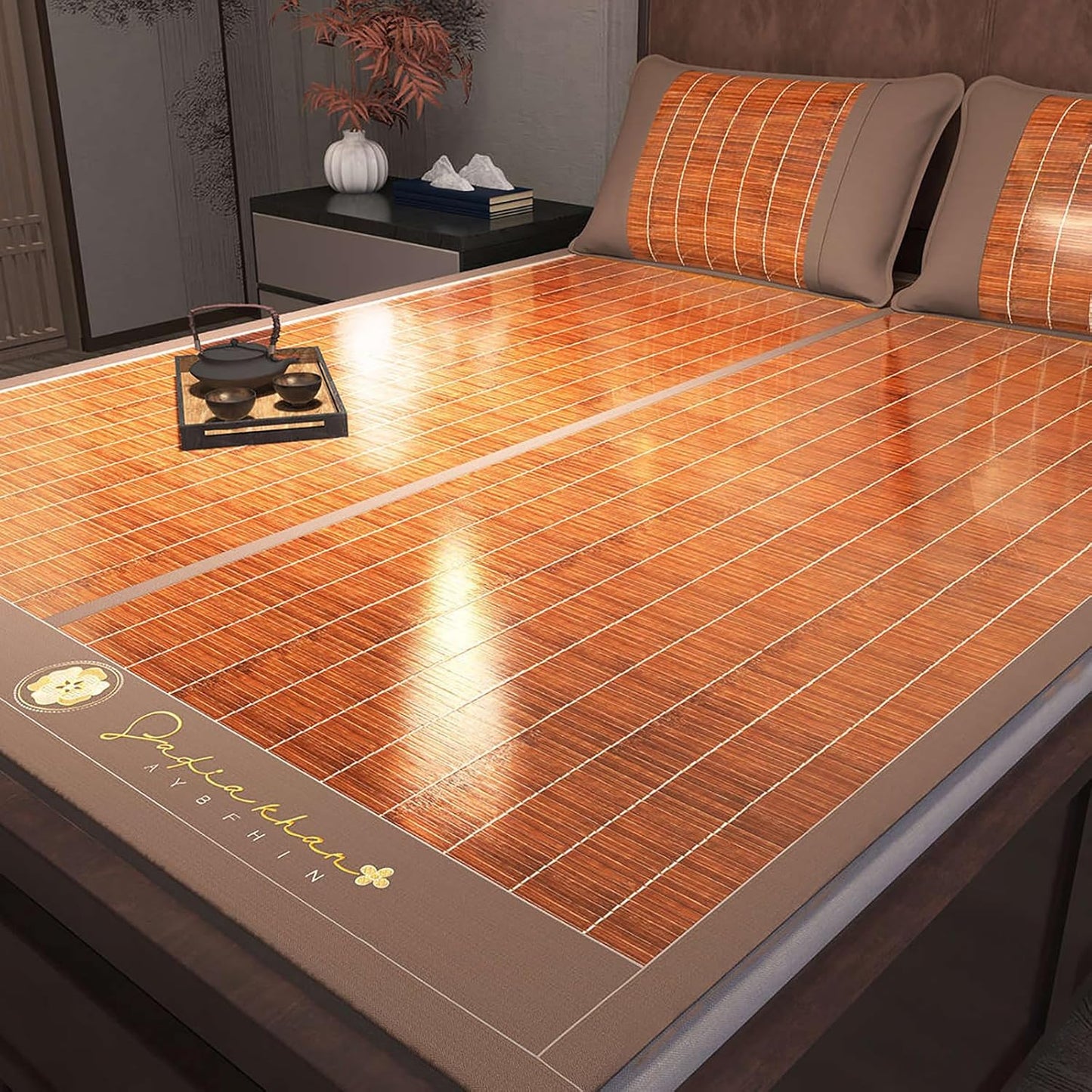 Foldable Double Sided Bamboo Mat for Bed, Summer Sleeping Mat, Double-Sided Cooling Bed Sheet, Folding Mattress Bamboo Rattan Air Conditioning Mat for Home, Bedroom