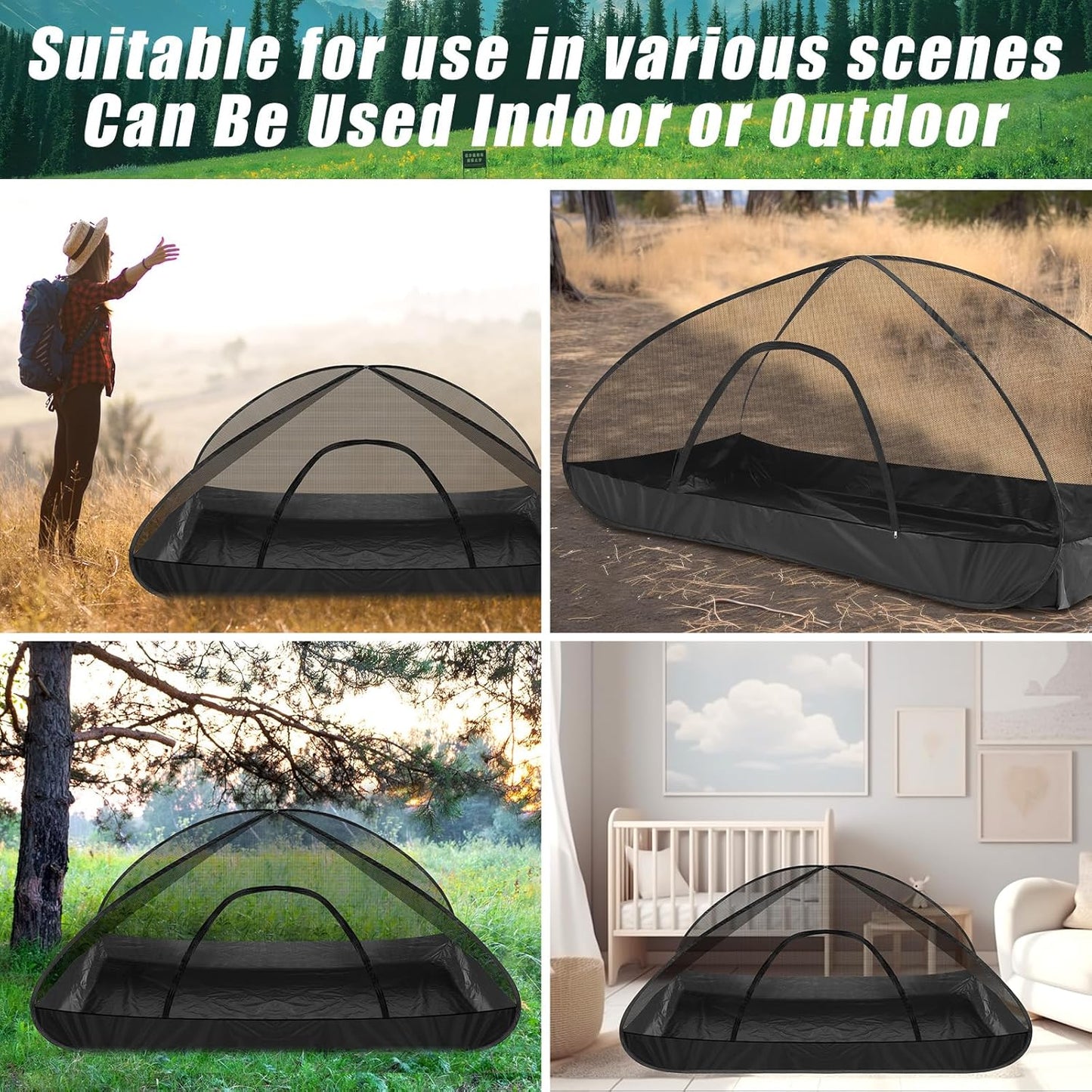 2 Pcs Pop up Mosquito Net Tent for Camping Outdoor 86. 6 x 39. 4 x 37. 4 Inch Foldable One Person Pop Tent Waterproof Freestanding Insect Bug Net for Summer Camps Camping Hiking Outdoor