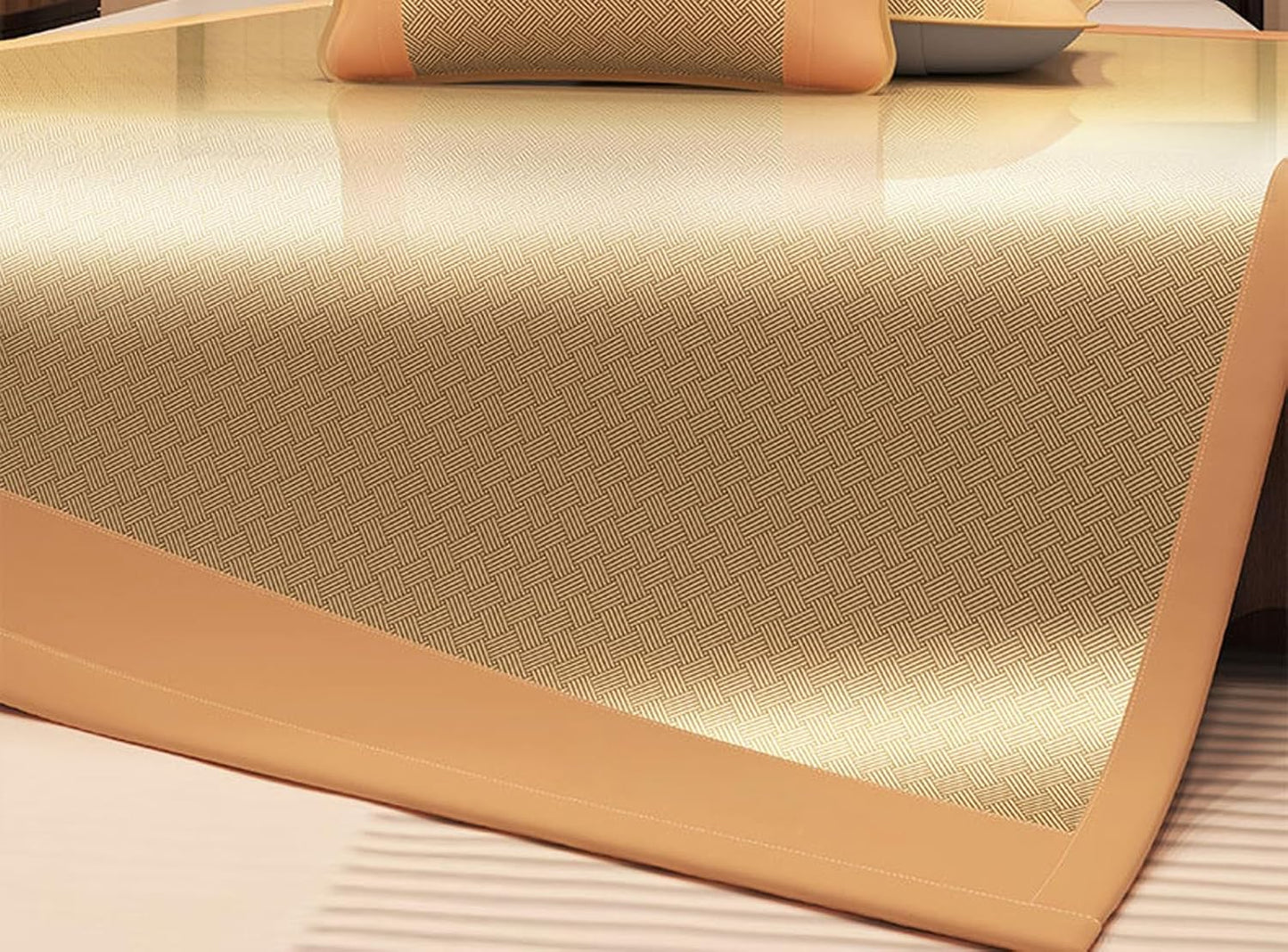 Summer Sleeping Pad Ice Rattan Mat 3 Piece Set (1 Mattress + 2 Pillowcases) Summer Ice Silk Mat Washable Cooler Mattresses