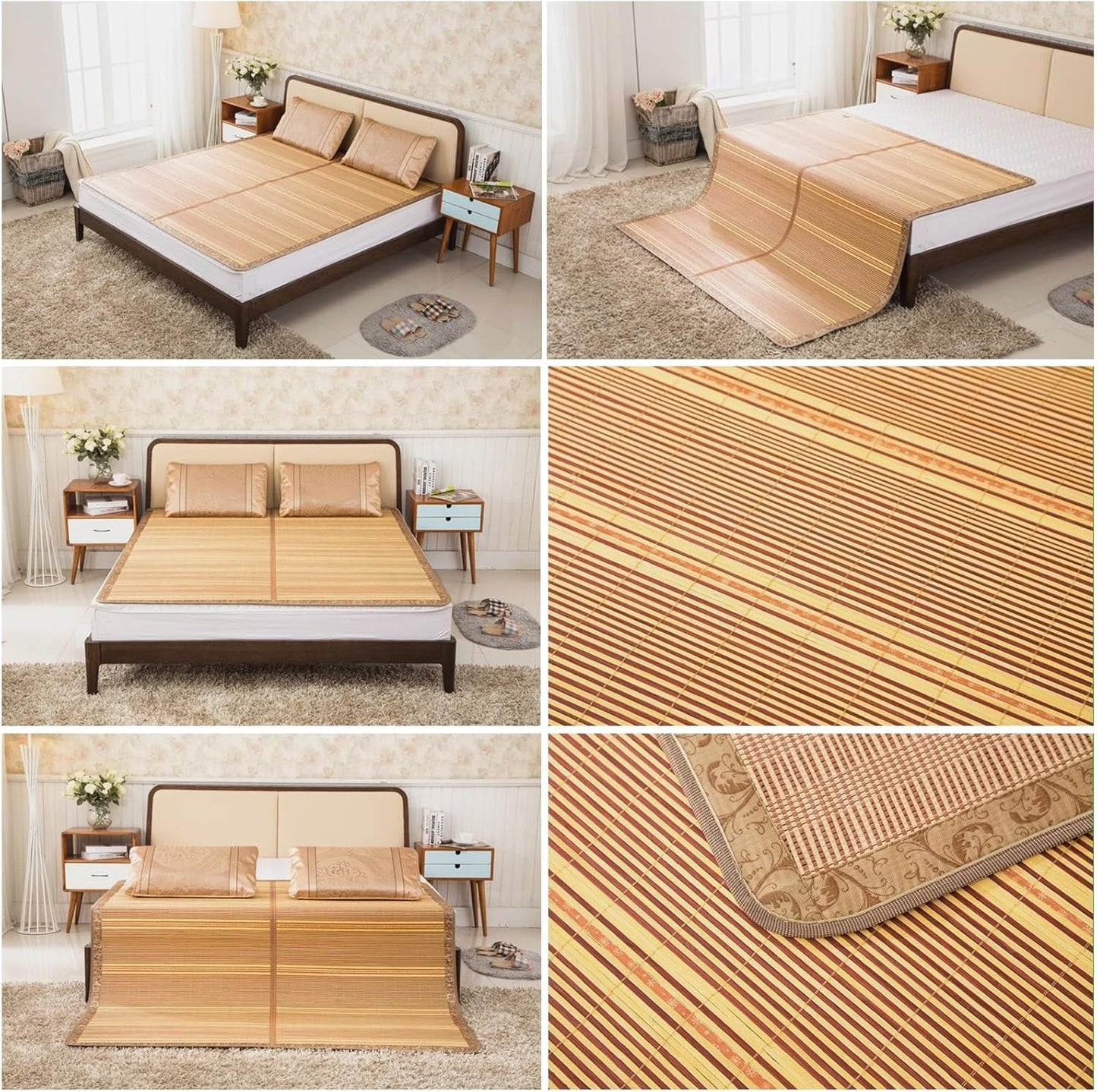 Summer Bamboo Sleeping Mat, Bamboo Summer Sleeping Mat, Bamboo Rugs for Living Room, Rattan Mat, Double-Sided Use,Student Single Double Bed Foldable Refreshing Breathable Sweat Bedding