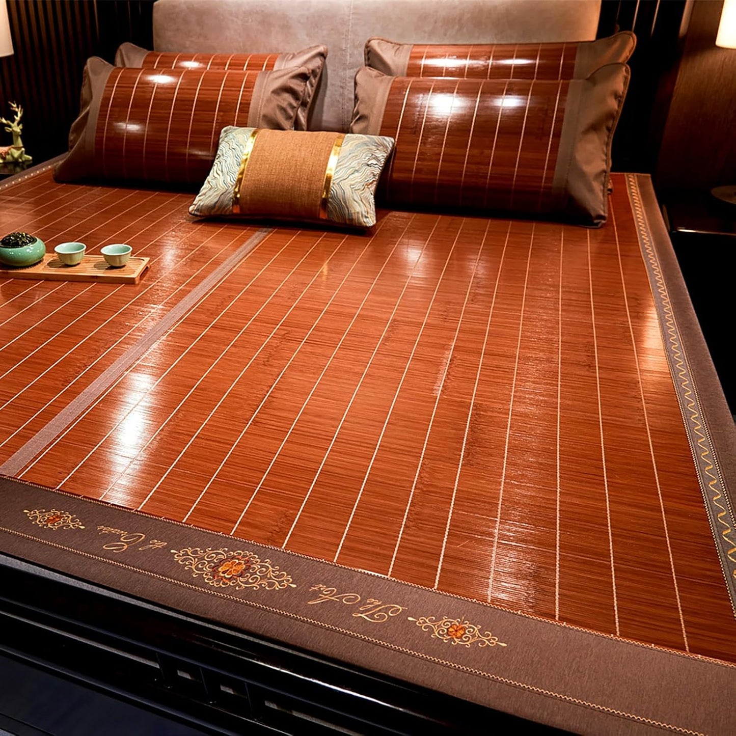 Foldable Double Sided Bamboo Mat for Bed, Summer Sleeping Mat, Double-Sided Cooling Bed Sheet, Folding Mattress Bamboo Rattan Air Conditioning Mat for Home, Bedroom