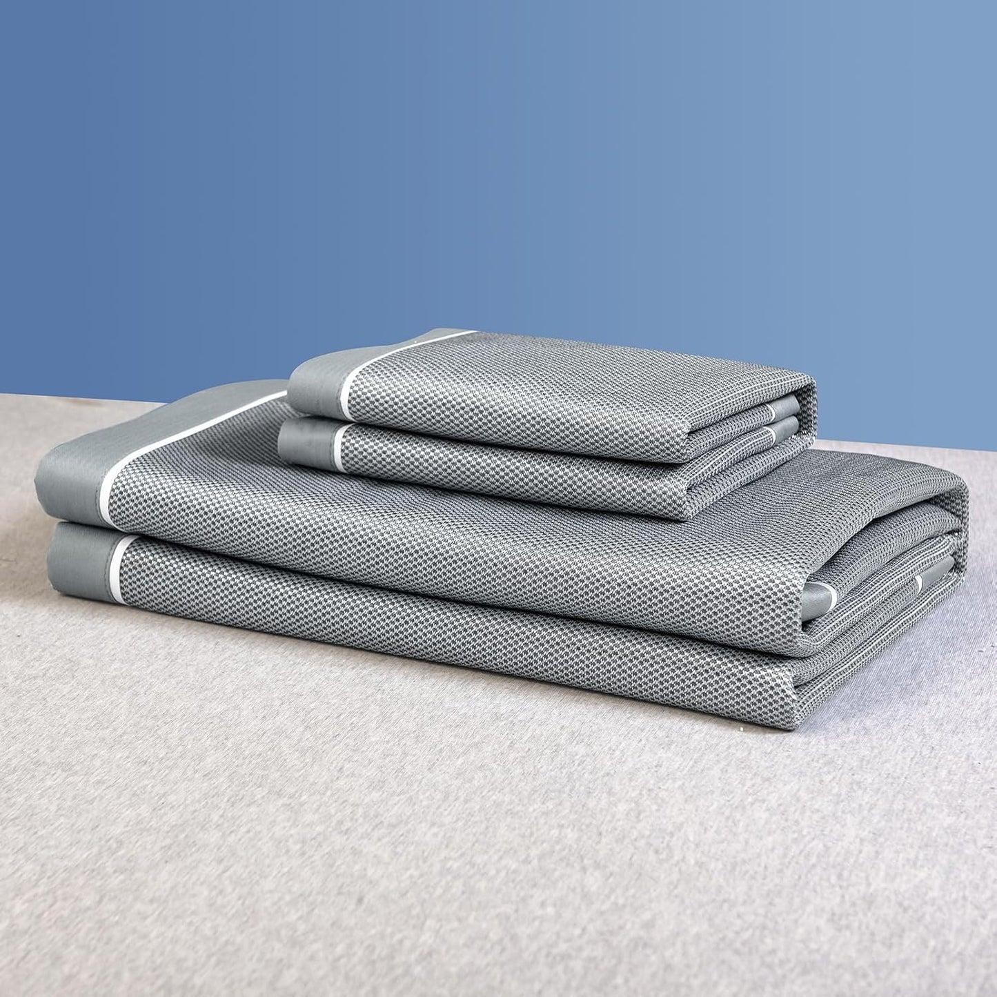 Sleeping Mat Fast Cooling Mattress Topper Pad Queen Size,Summer All-Weather Fold Non-Slip Double-Sided Available Bed Floor Sheet Set for Home School Dorm/1 x Mat & 2 x Pillowcases