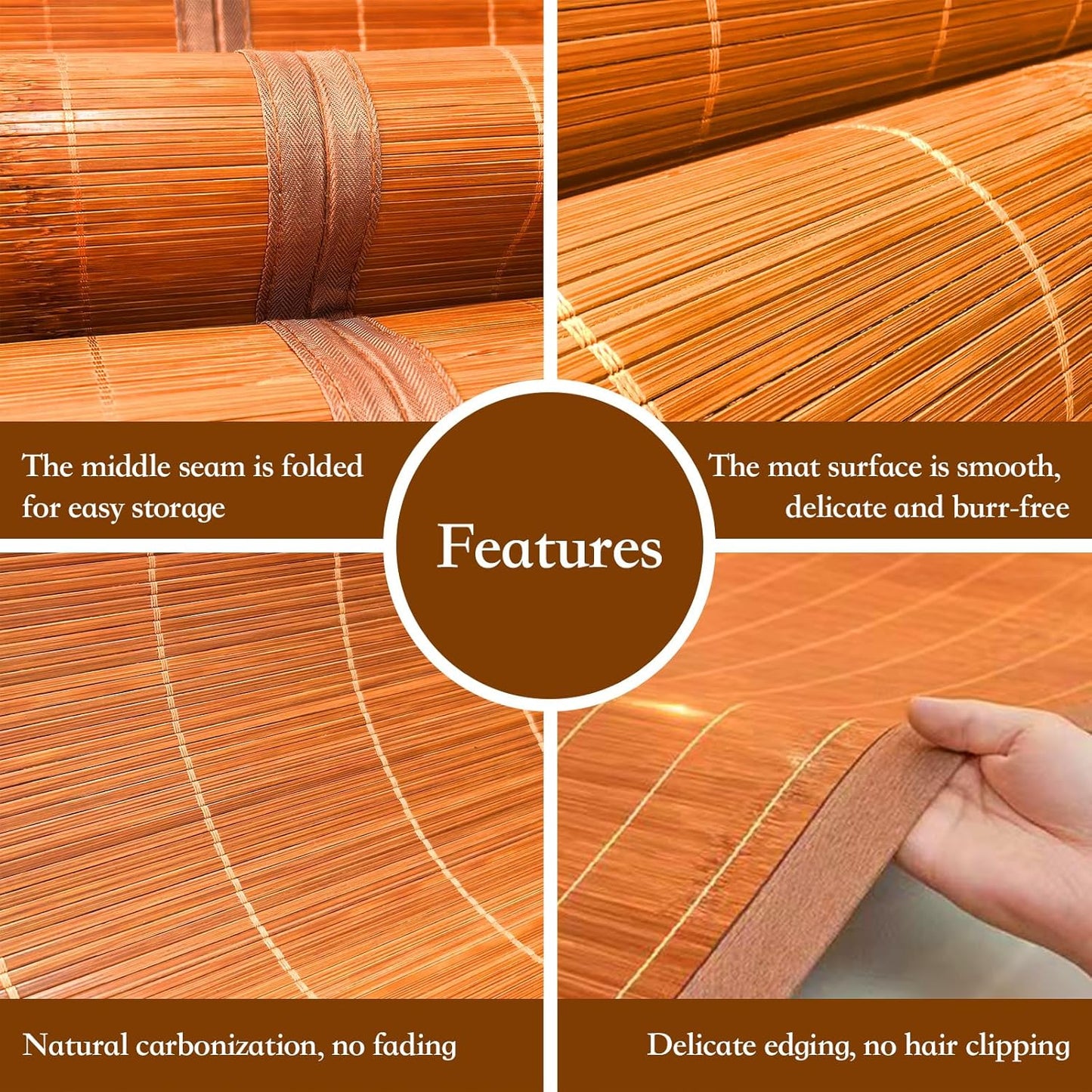 Foldable Double Sided Bamboo mat for Bed, Breathable Carbonized Bamboo Summer Sleeping Mat, Double-Sided Cooling Bed Sheet Air Conditioning Mat | Bedroom Essential for Summer Sleeping