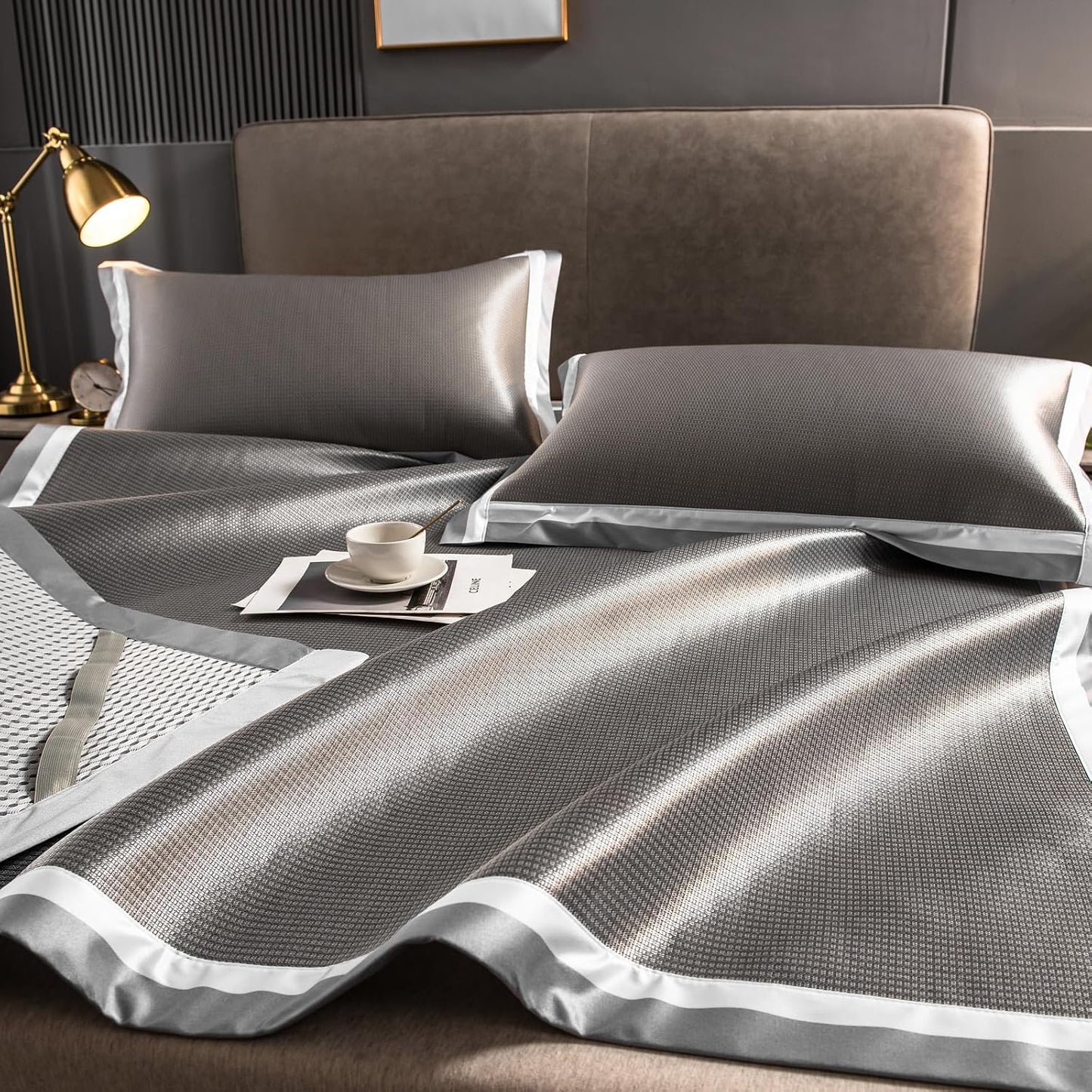 Sleeping Mat Fast Cooling Mattress Topper Pad Queen Size,Summer All-Weather Fold Non-Slip Double-Sided Available Bed Floor Sheet Set for Home School Dorm/1 x Mat & 2 x Pillowcases