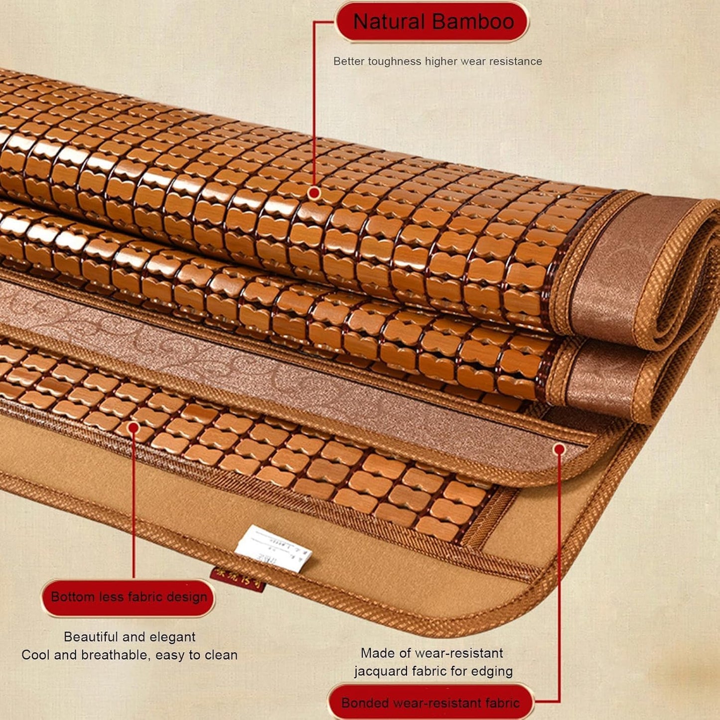 Summer Sleeping Mat Carbonized Bamboo Mattress Topper,Double-Sided Single/Twin/Full/Queen/King Size Bed Mat,Foldable Breathable Bed Sheet Air Conditioning Mat,Summer Bedding for Home School