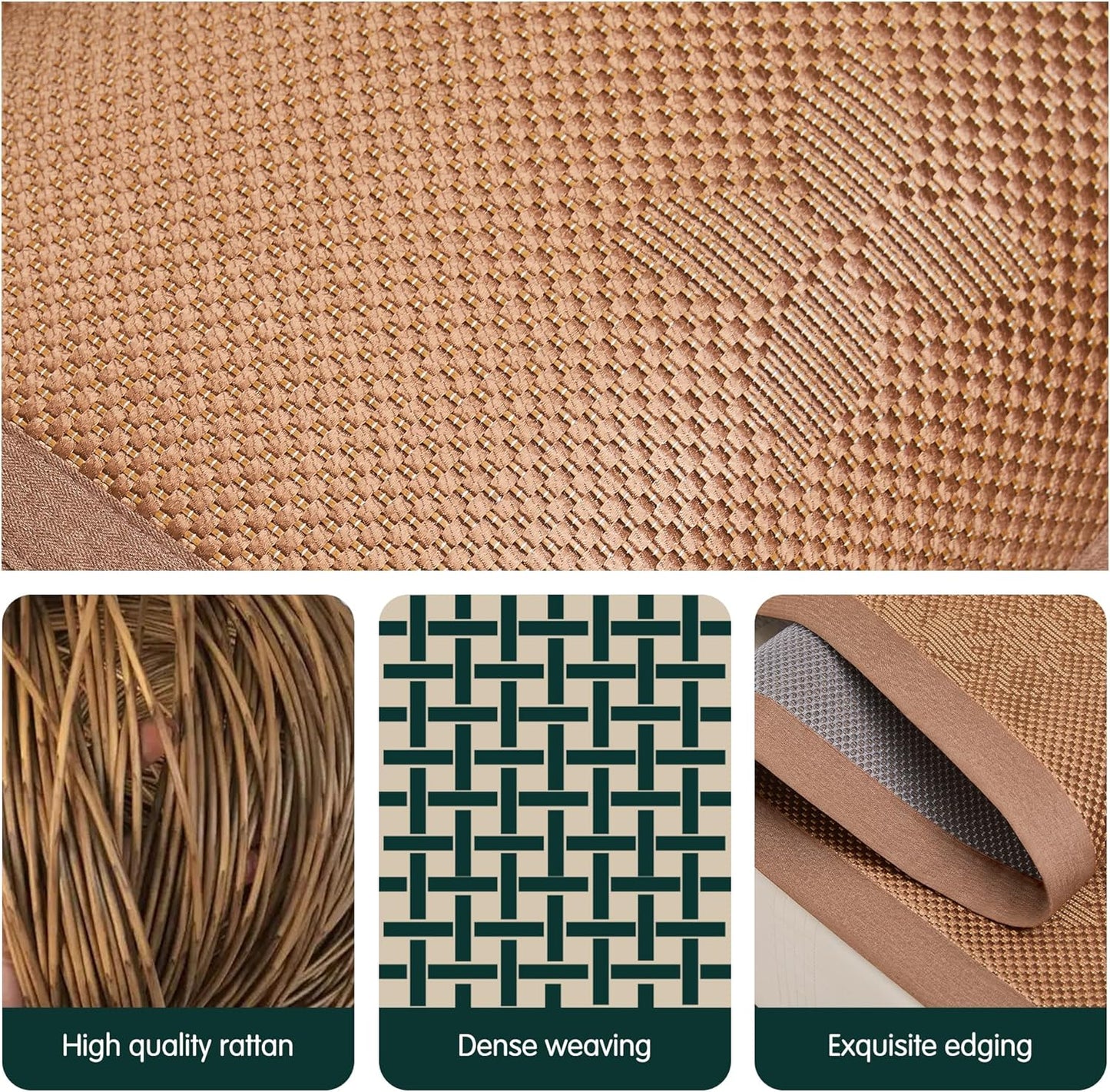 Summer Sleeping Mat, Foldabl Rattan Bed Mat Quick Cooling Topper Mat Double-Sided use for Home School Dormitory (Queen)