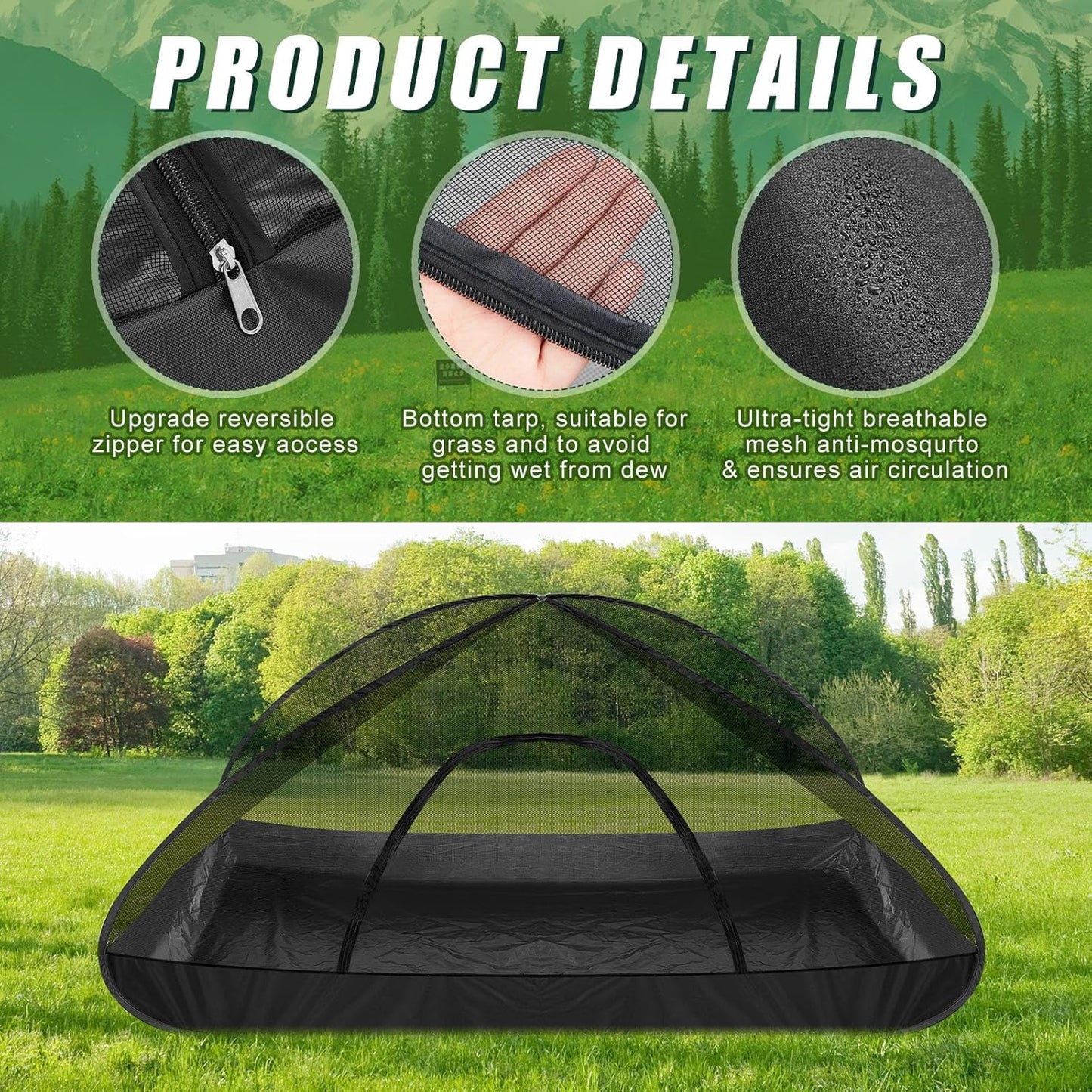 2 Pcs Pop up Mosquito Net Tent for Camping Outdoor 86. 6 x 39. 4 x 37. 4 Inch Foldable One Person Pop Tent Waterproof Freestanding Insect Bug Net for Summer Camps Camping Hiking Outdoor